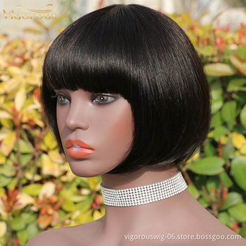 Straight black cheap wholesale short glueless private label inch bob pixie cut brazilian 100% real human hair wig black women
